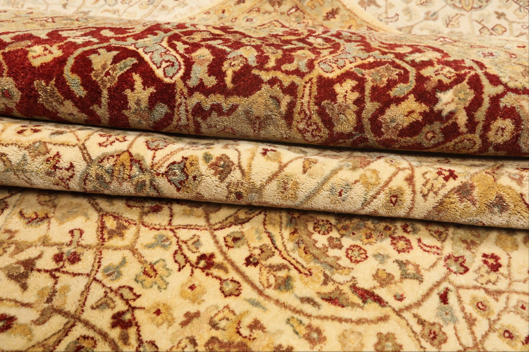 8x10 Beige, Burnt Orange, Mint Color Hand Knotted Agra Wool Traditional Oriental Rug