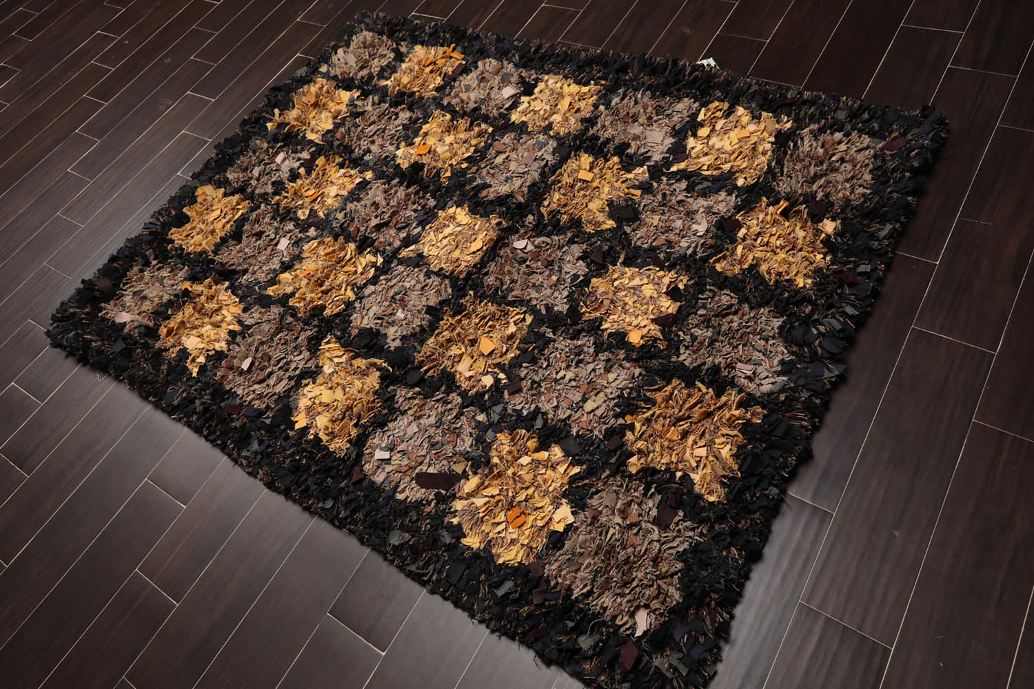 4x6 Black, Gold, Gray Color Hand Made All-Over 100% Wool Hippie Oriental Rug