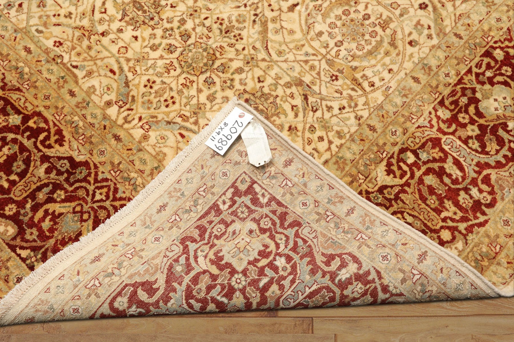8x10 Beige, Burnt Orange, Mint Color Hand Knotted Agra Wool Traditional Oriental Rug