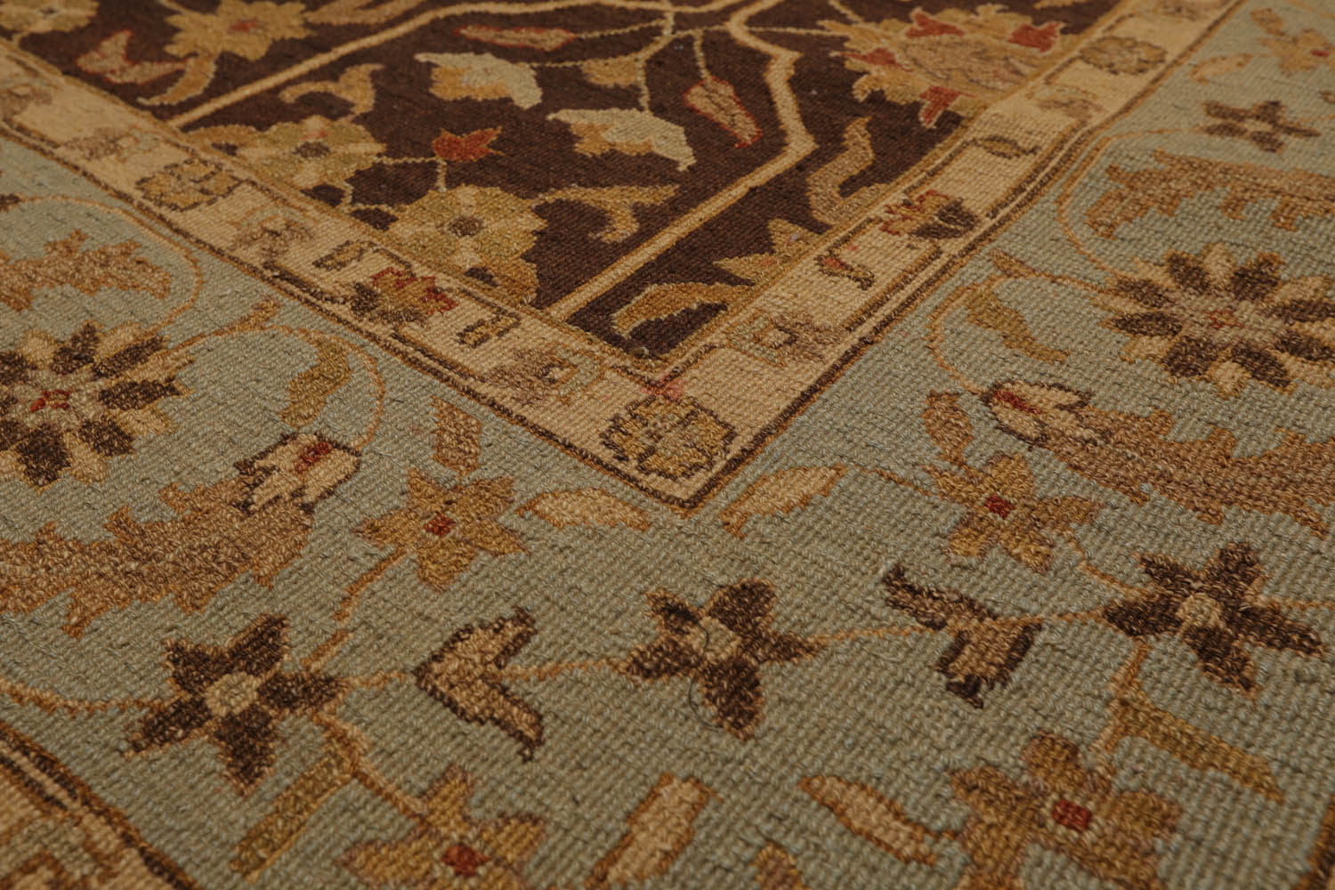 6x9 Brown, Aqua, Beige Color Hand Knotted All-Over 100% Wool Traditional Oriental Rug