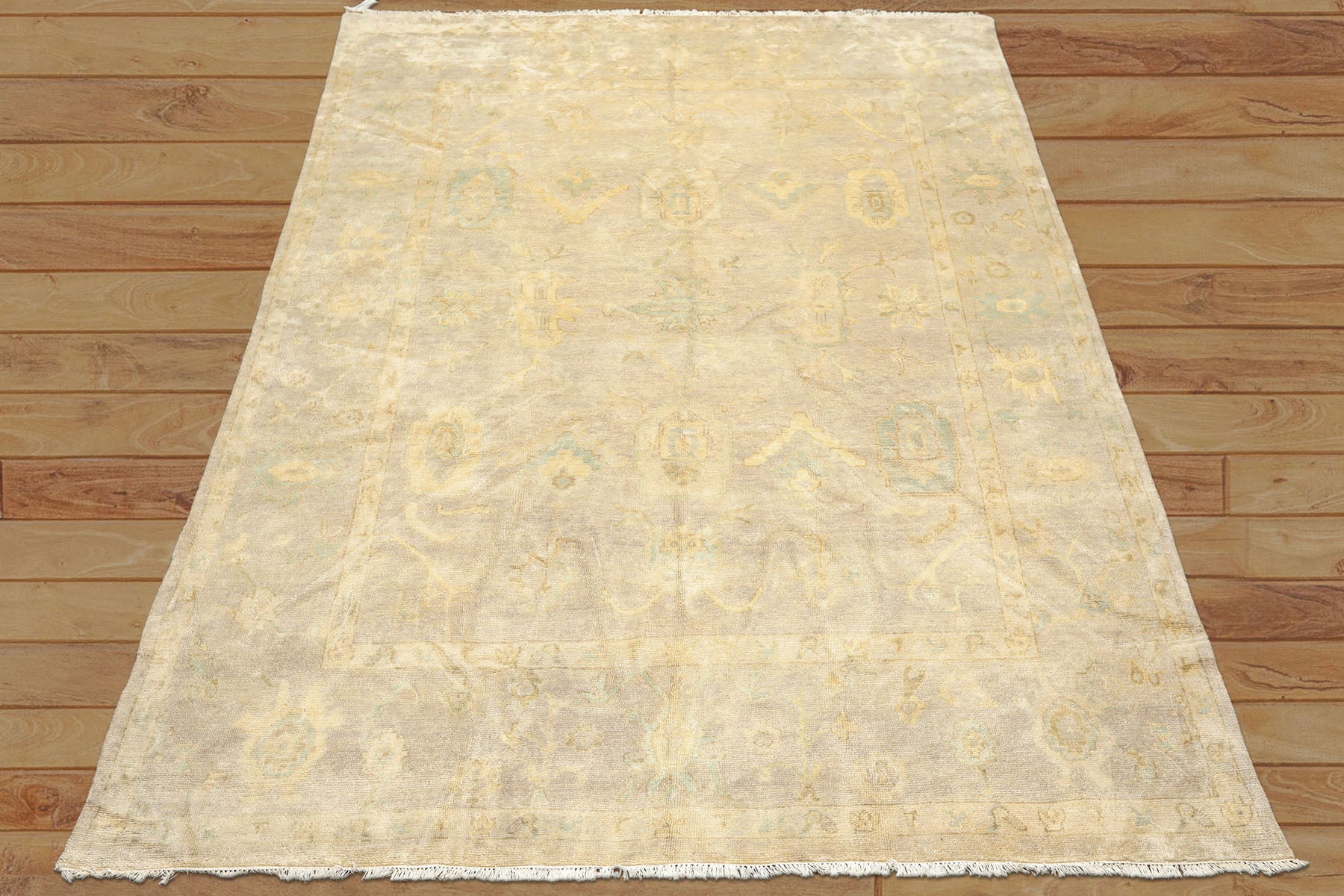 8x10 Taupe, Beige, Turquoise Color Hand Knotted Oushak New Zealand Wool Transitional Oriental Rug