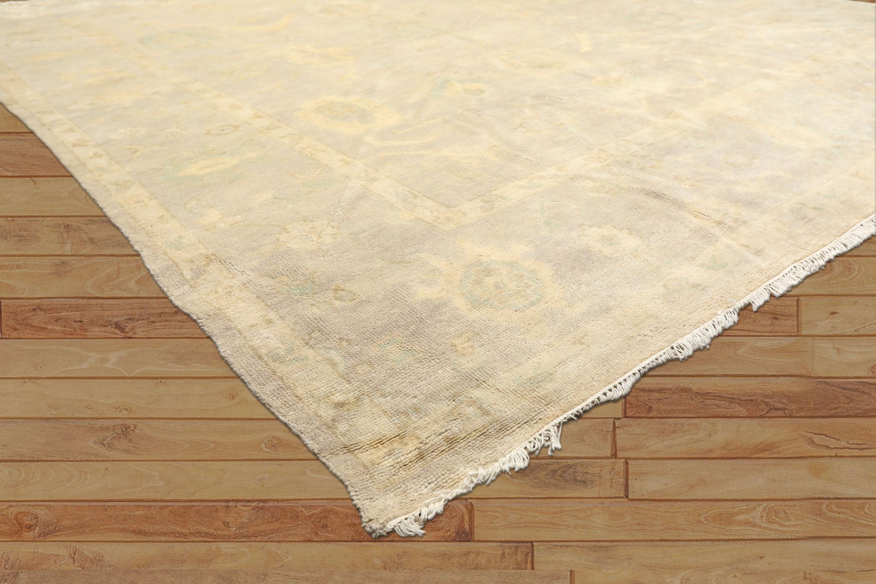 8x10 Taupe, Beige, Turquoise Color Hand Knotted Oushak New Zealand Wool Transitional Oriental Rug