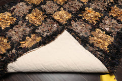 4x6 Black, Gold, Gray Color Hand Made All-Over 100% Wool Hippie Oriental Rug