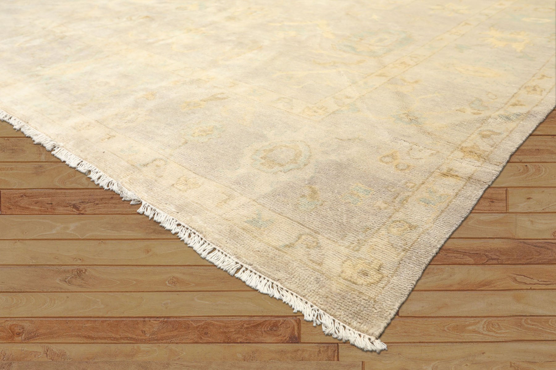 8x10 Taupe, Beige, Turquoise Color Hand Knotted Oushak New Zealand Wool Transitional Oriental Rug