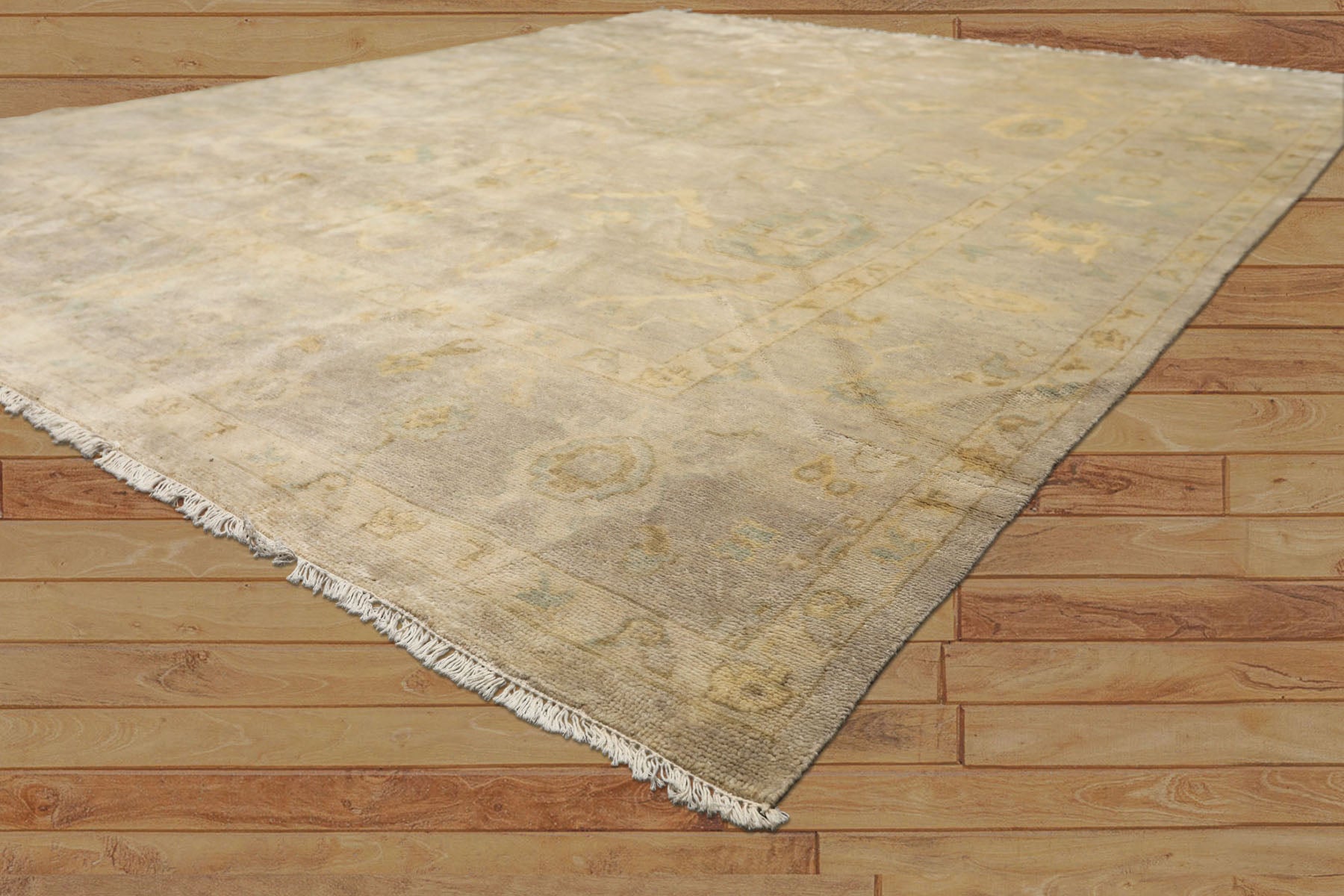 8x10 Taupe, Beige, Turquoise Color Hand Knotted Oushak New Zealand Wool Transitional Oriental Rug