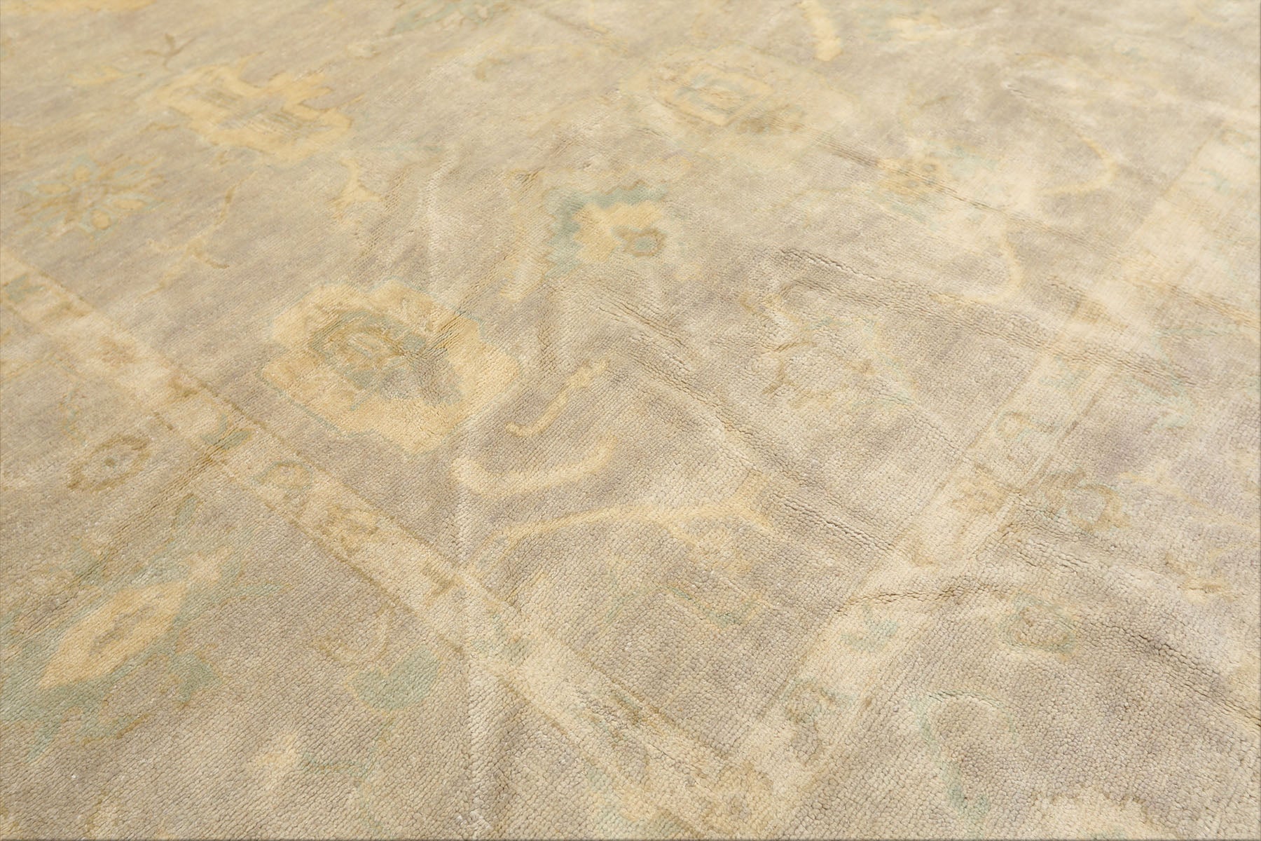 8x10 Taupe, Beige, Turquoise Color Hand Knotted Oushak New Zealand Wool Transitional Oriental Rug