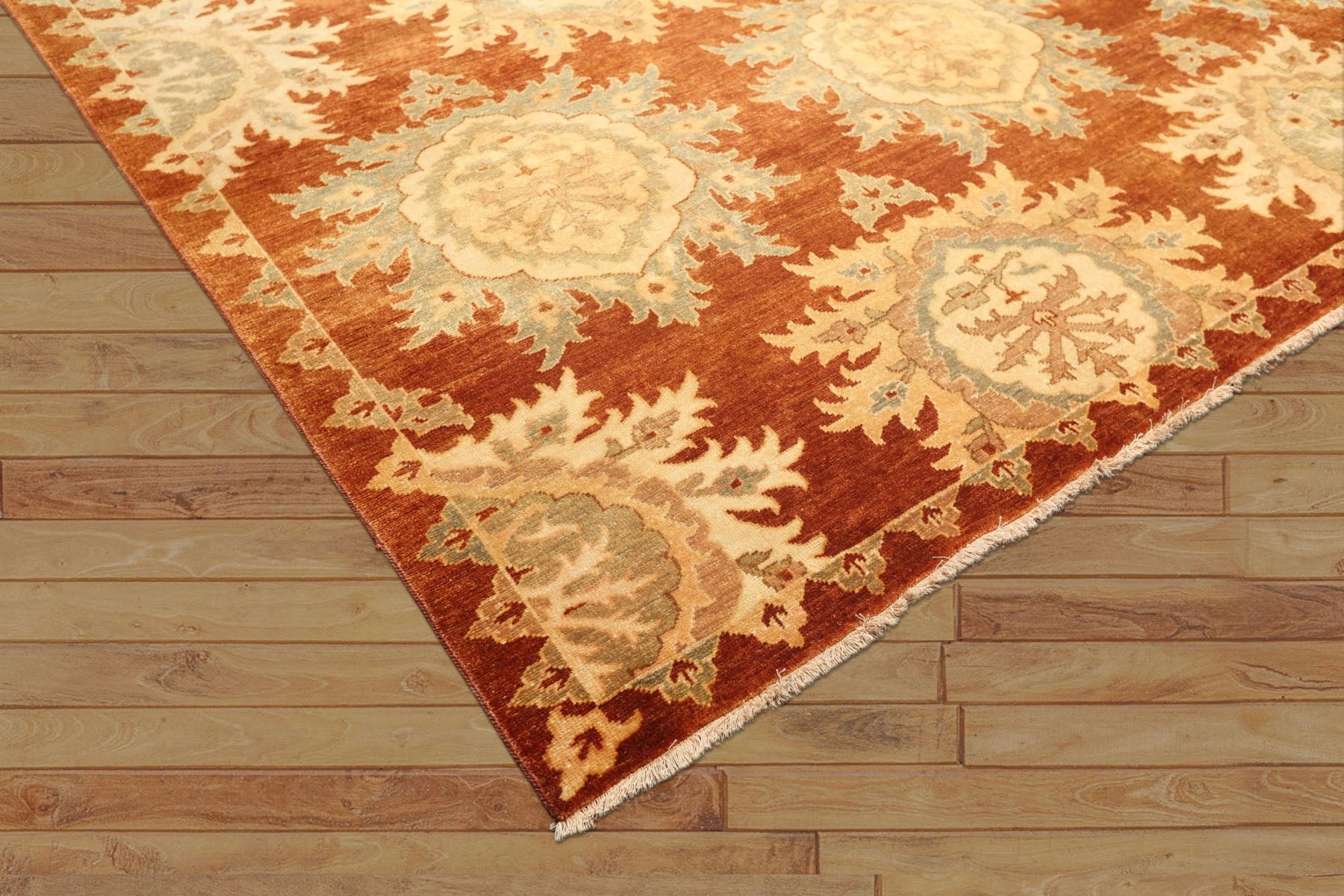 8x10 Caramel, Beige, Celadon Color Hand Knotted Oushak Wool Transitional Oriental Rug