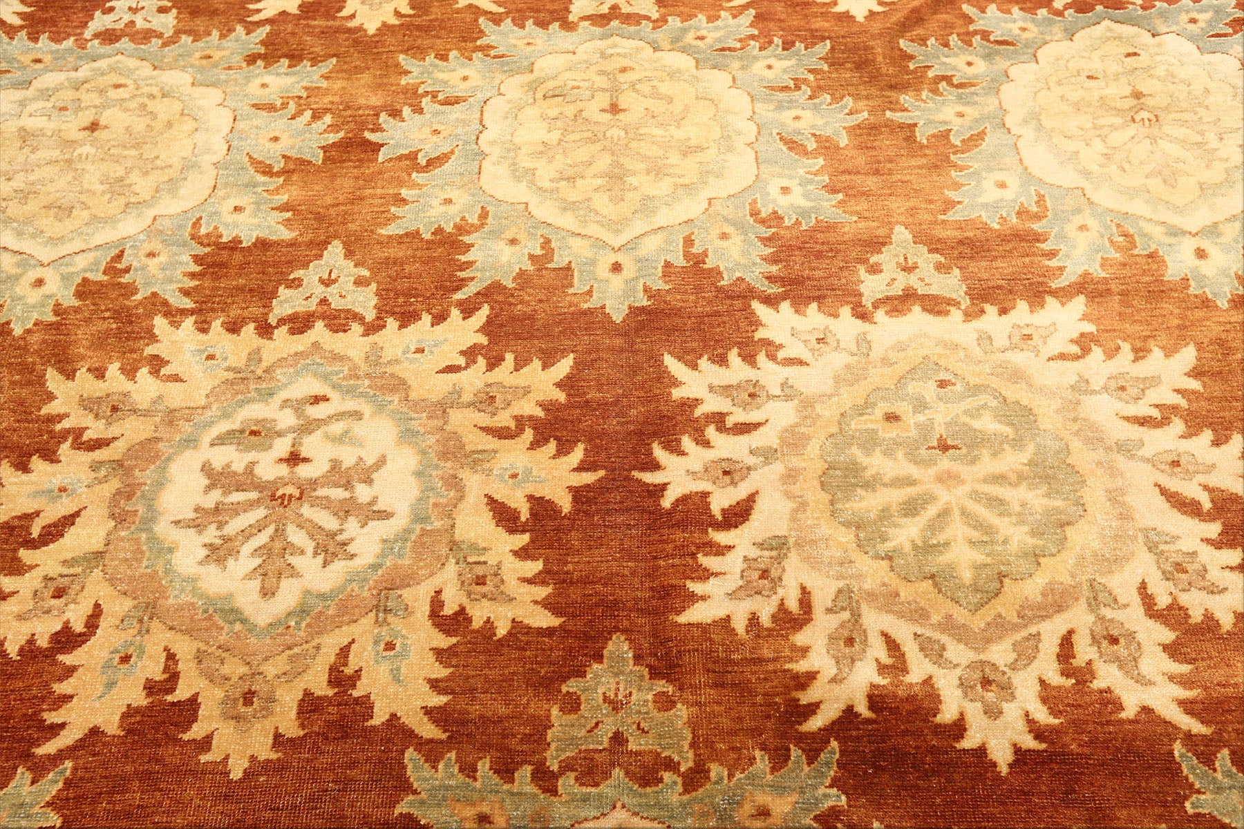 8x10 Caramel, Beige, Celadon Color Hand Knotted Oushak Wool Transitional Oriental Rug