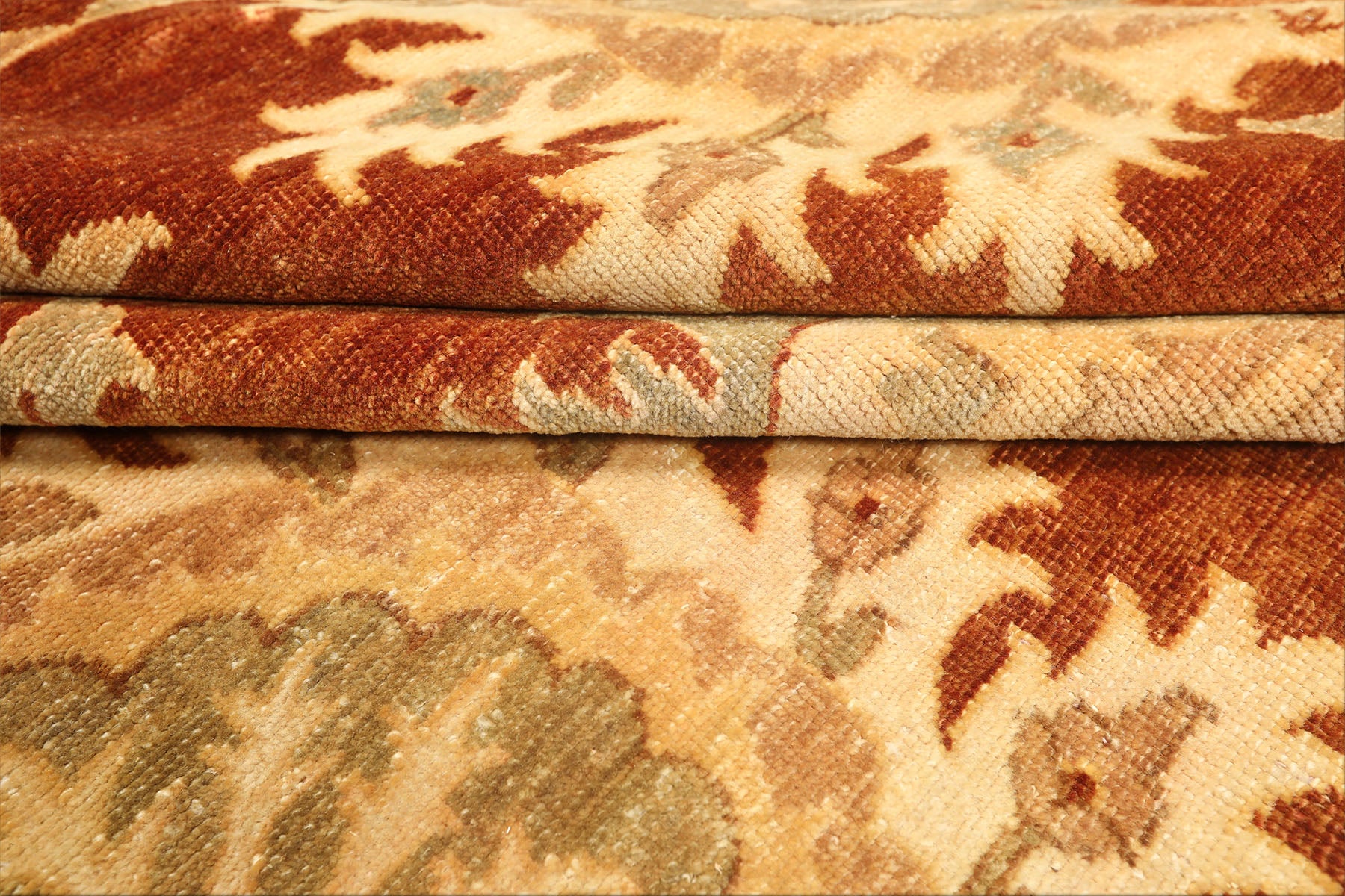 8x10 Caramel, Beige, Celadon Color Hand Knotted Oushak Wool Transitional Oriental Rug