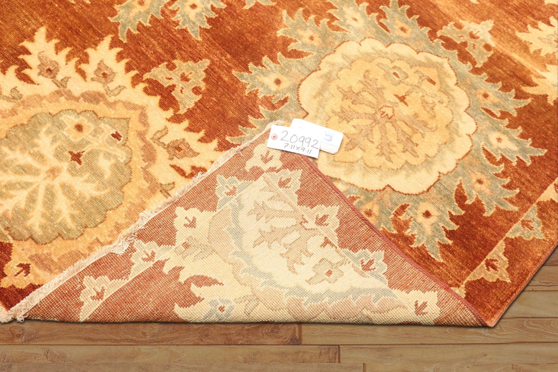 8x10 Caramel, Beige, Celadon Color Hand Knotted Oushak Wool Transitional Oriental Rug