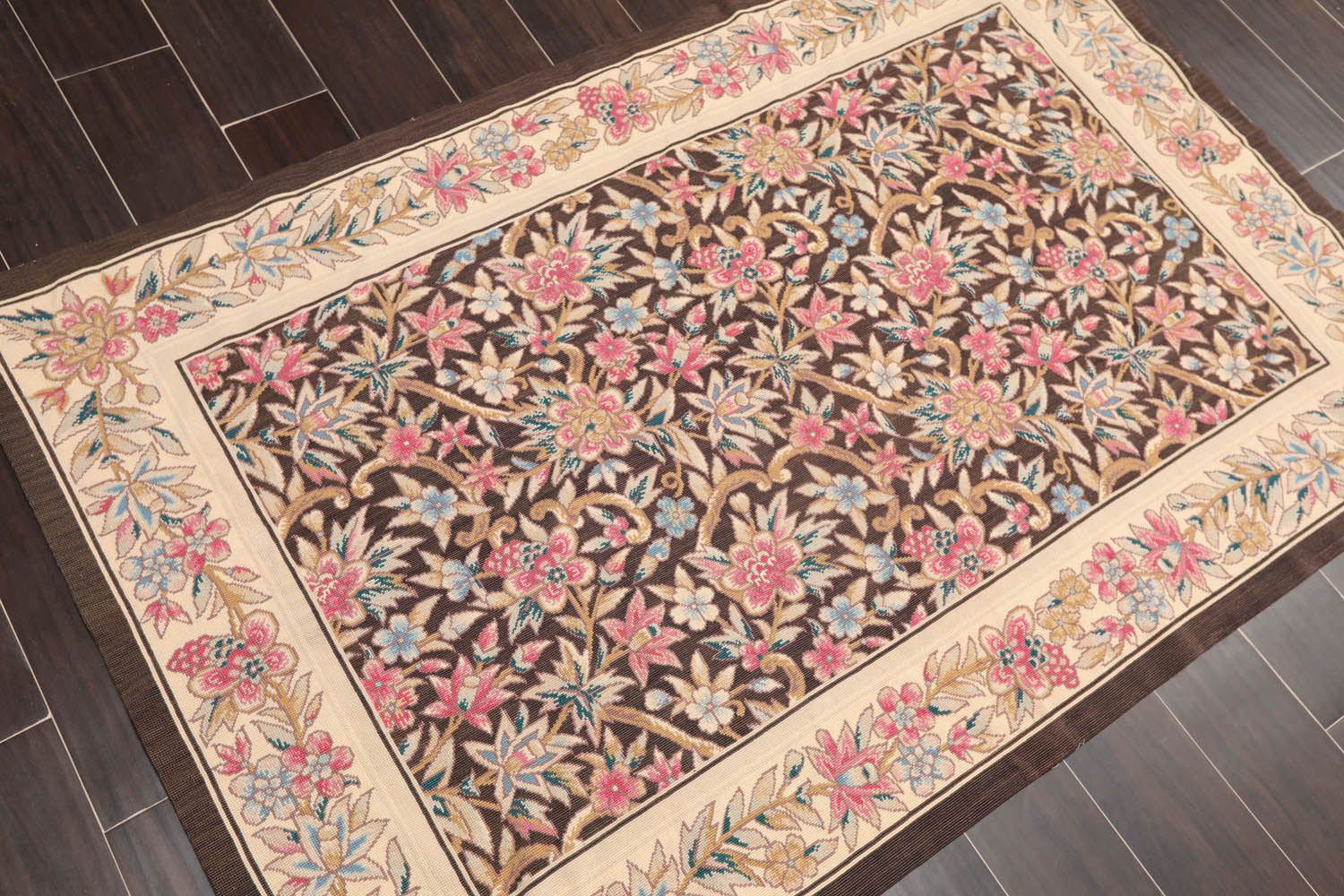 4x6 Brown, Beige, Pink Color Hand Knotted Floral 100% Wool Traditional-European Oriental Rug