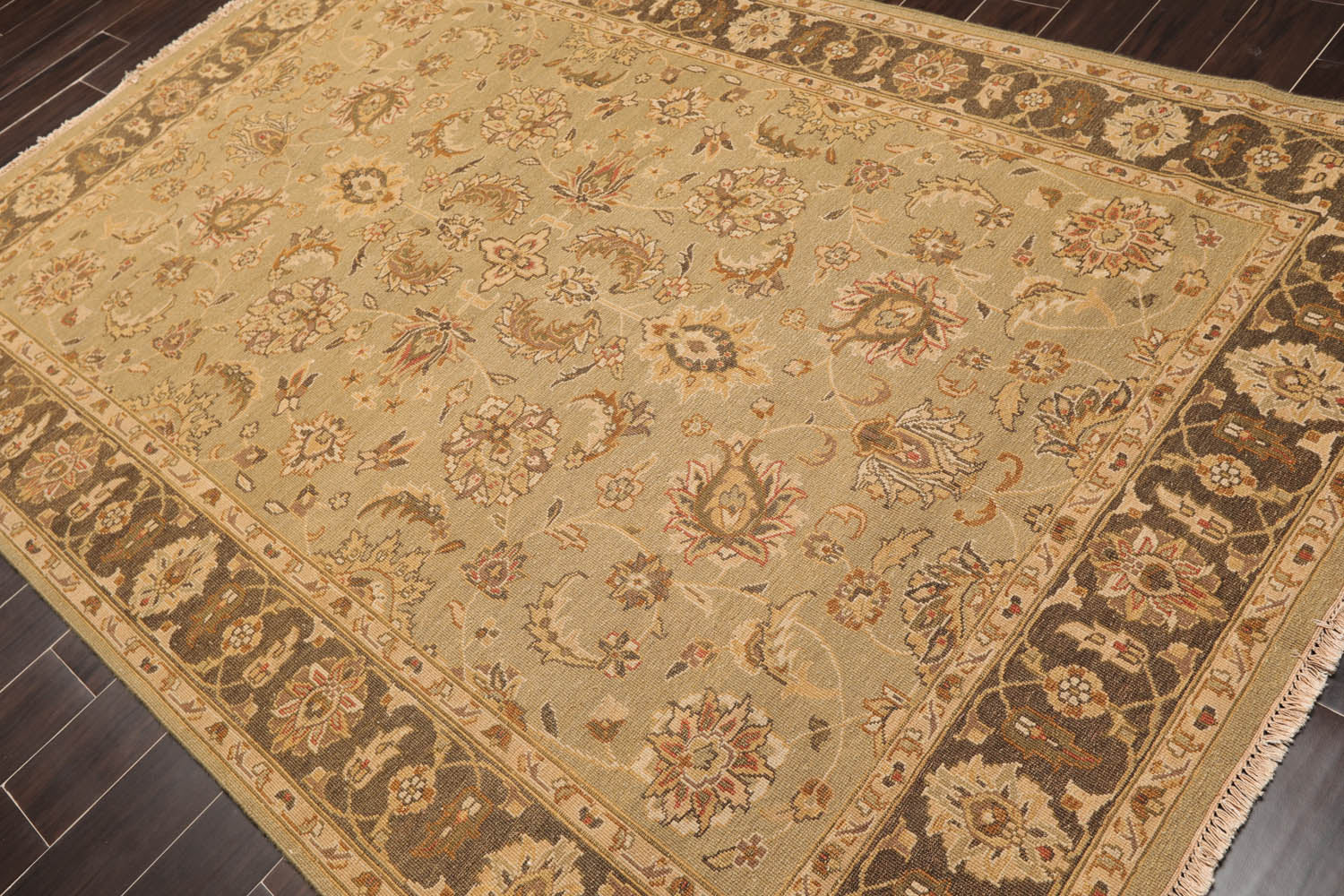 6x9 Champaign, Gray, Brown Color Hand Knotted All-Over 100% Wool Traditional Oriental Rug