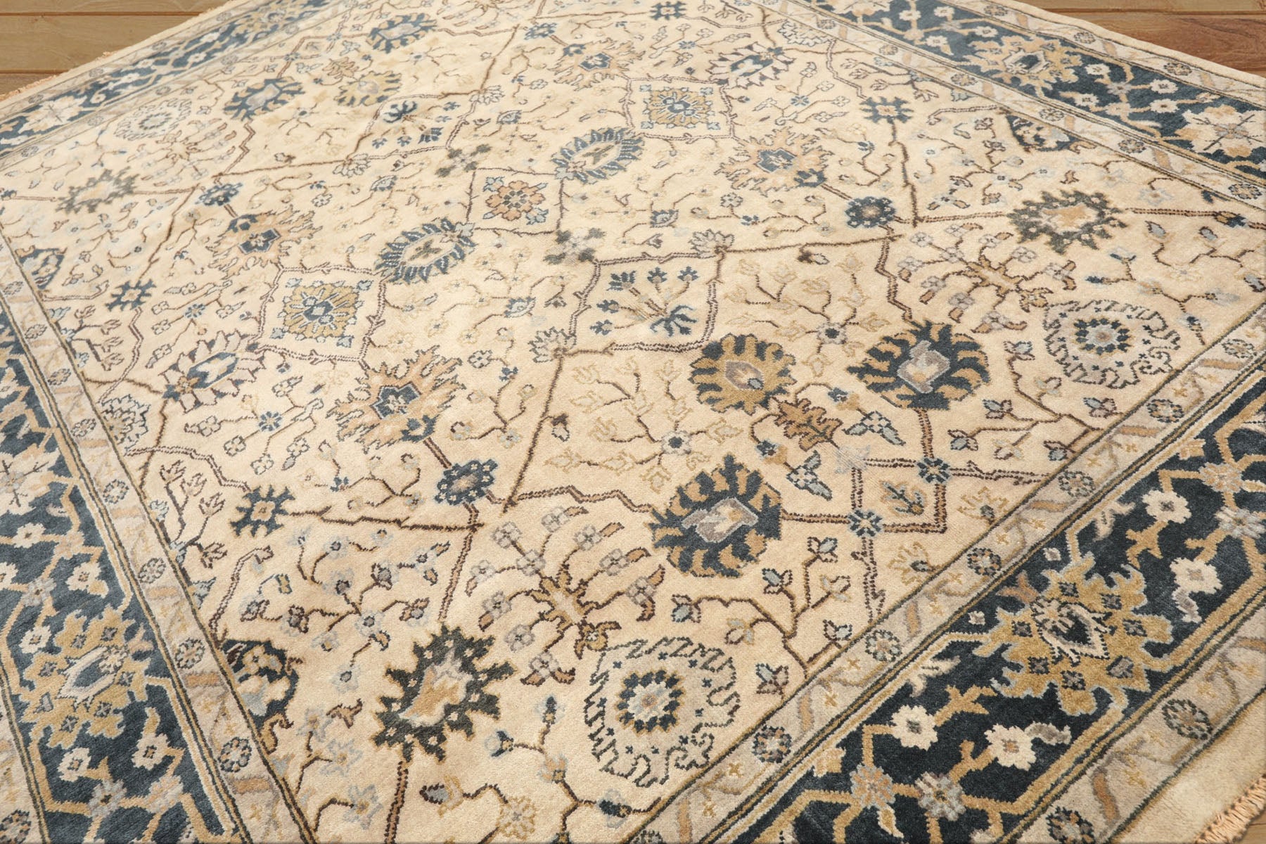 8x10 Beige, Slate, Gray Color Hand Knotted Oushak Wool Transitional Oriental Rug
