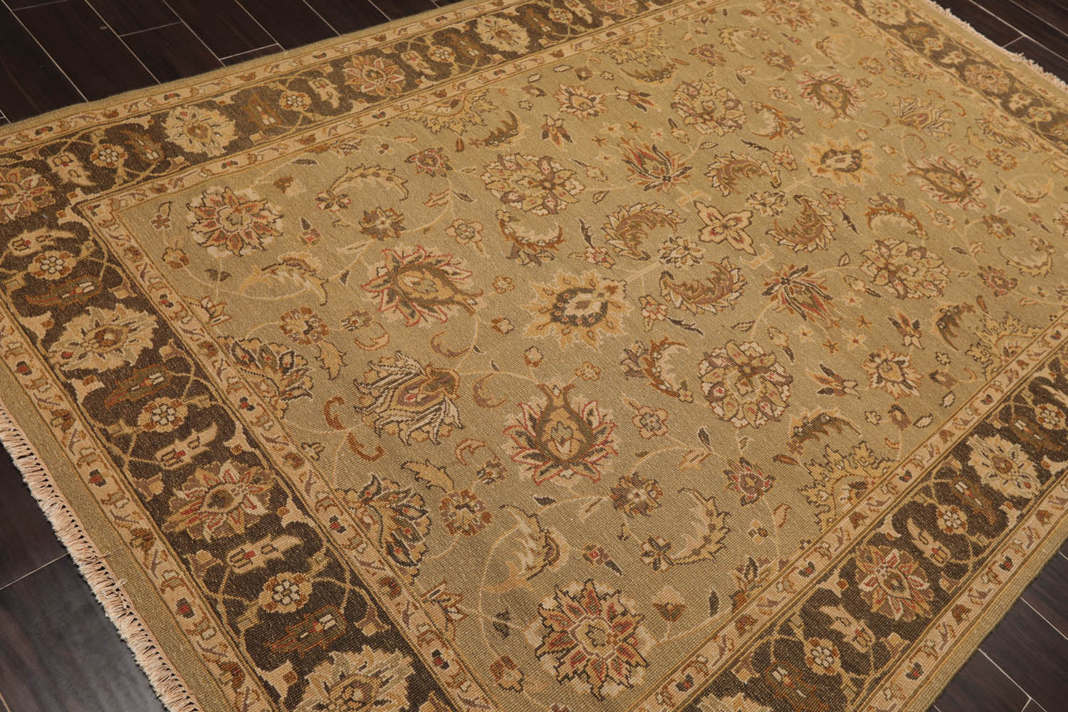 6x9 Champaign, Gray, Brown Color Hand Knotted All-Over 100% Wool Traditional Oriental Rug