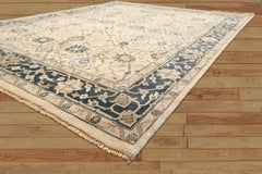 8x10 Beige, Slate, Gray Color Hand Knotted Oushak Wool Transitional Oriental Rug
