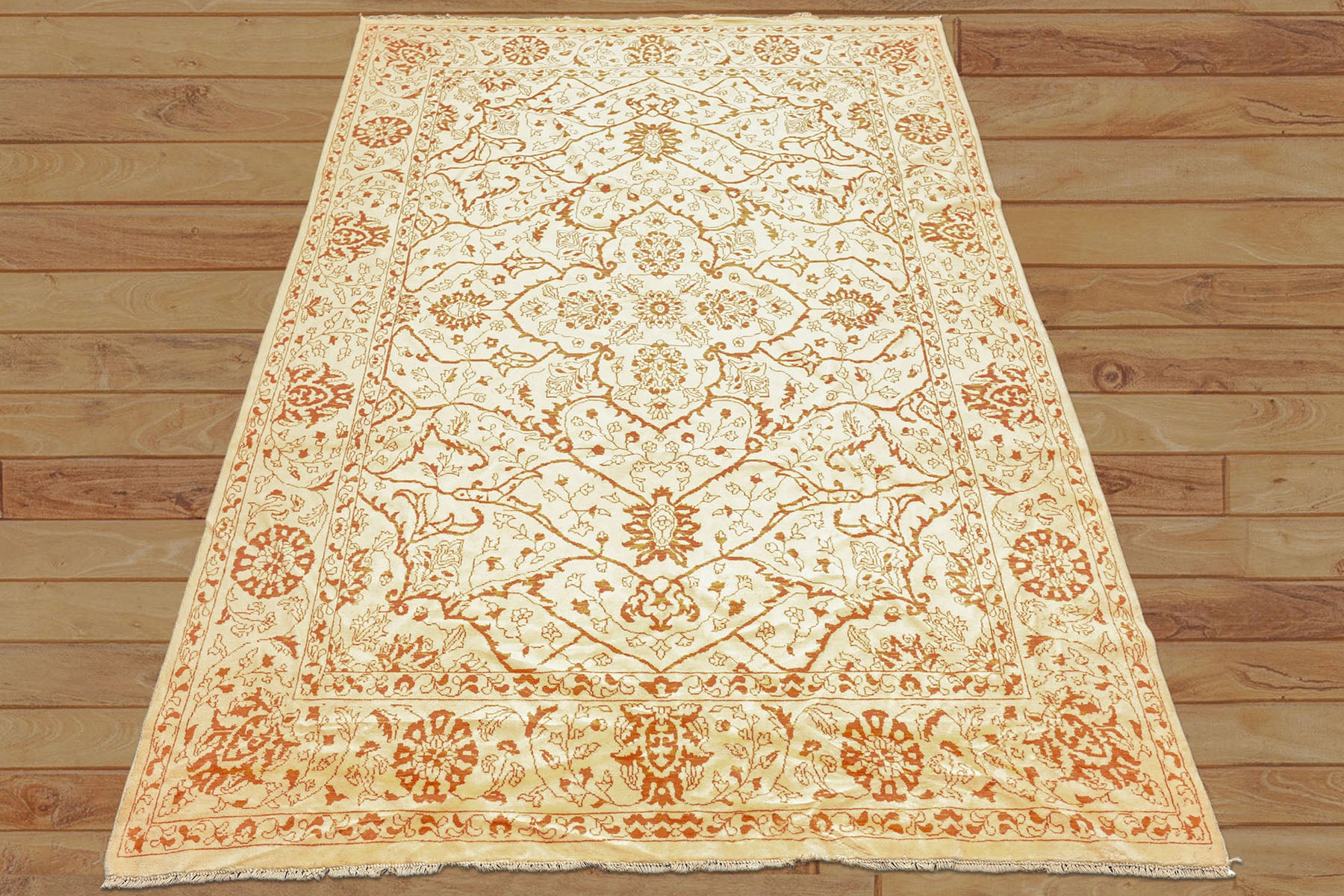 8x11 Ivory, Orange, Color Hand Knotted Pak Persian Wool Transitional Oriental Rug