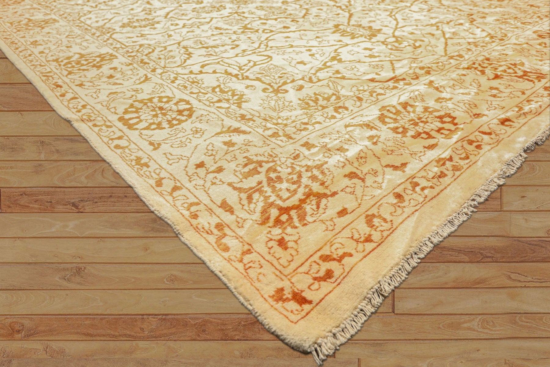 8x11 Ivory, Orange, Color Hand Knotted Pak Persian Wool Transitional Oriental Rug