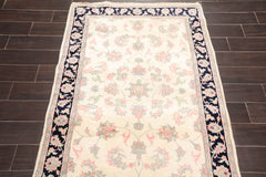 4x6 Cream, Midnight Blue, Rose Color Hand Knotted Floral 100% Wool Traditional-Persian/Oriental Oriental Rug