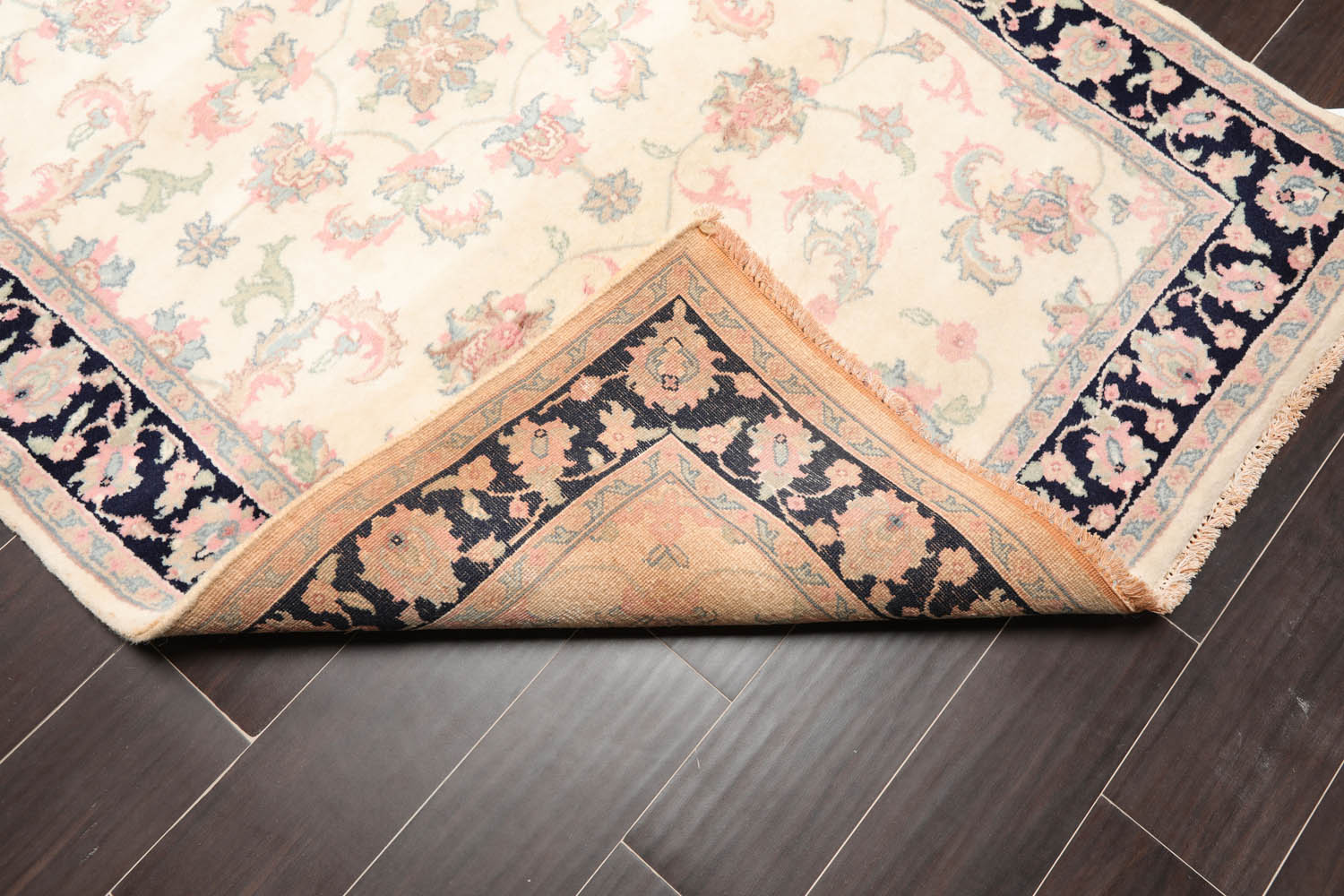 4x6 Cream, Midnight Blue, Rose Color Hand Knotted Floral 100% Wool Traditional-Persian/Oriental Oriental Rug