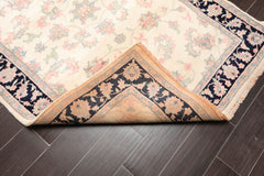 4x6 Cream, Midnight Blue, Rose Color Hand Knotted Floral 100% Wool Traditional-Persian/Oriental Oriental Rug