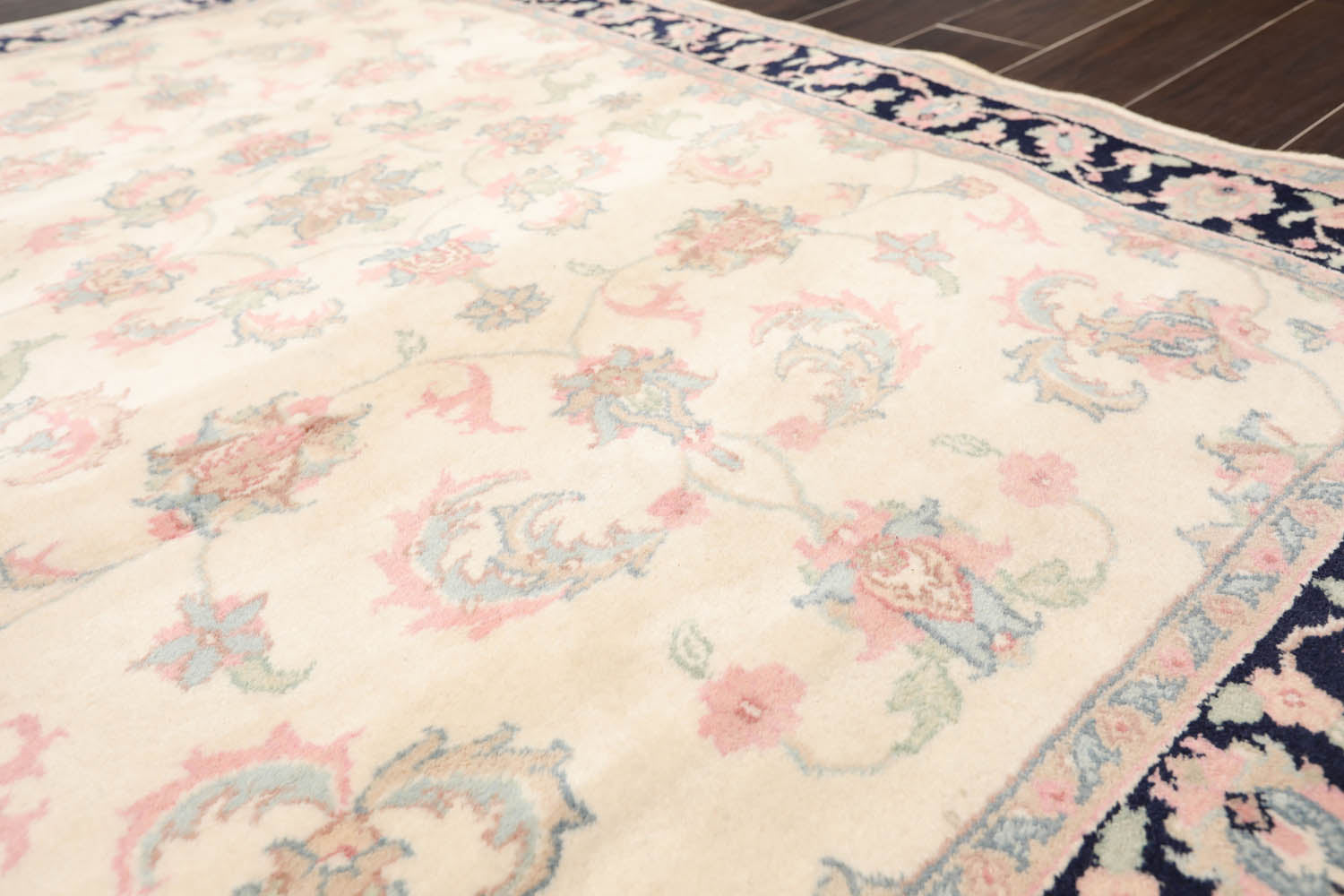 4x6 Cream, Midnight Blue, Rose Color Hand Knotted Floral 100% Wool Traditional-Persian/Oriental Oriental Rug