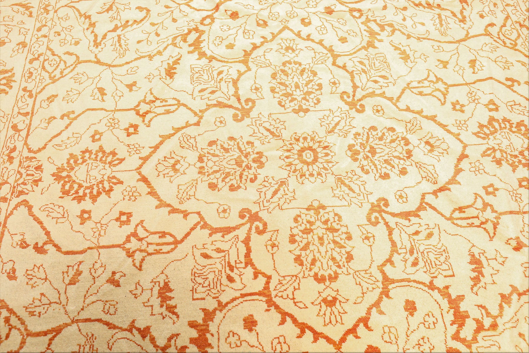 8x11 Ivory, Orange, Color Hand Knotted Pak Persian Wool Transitional Oriental Rug