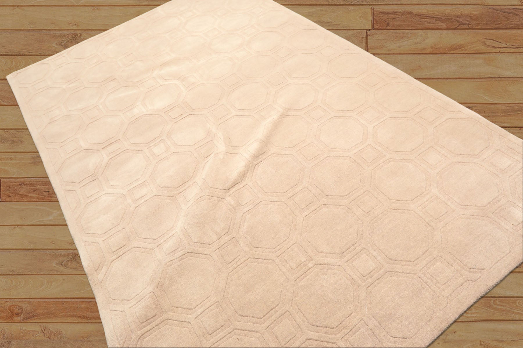 5x8 Tone on Tone Beige, , Color Hand Loomed Tibetan Wool Modern & Contemporary Oriental Rug