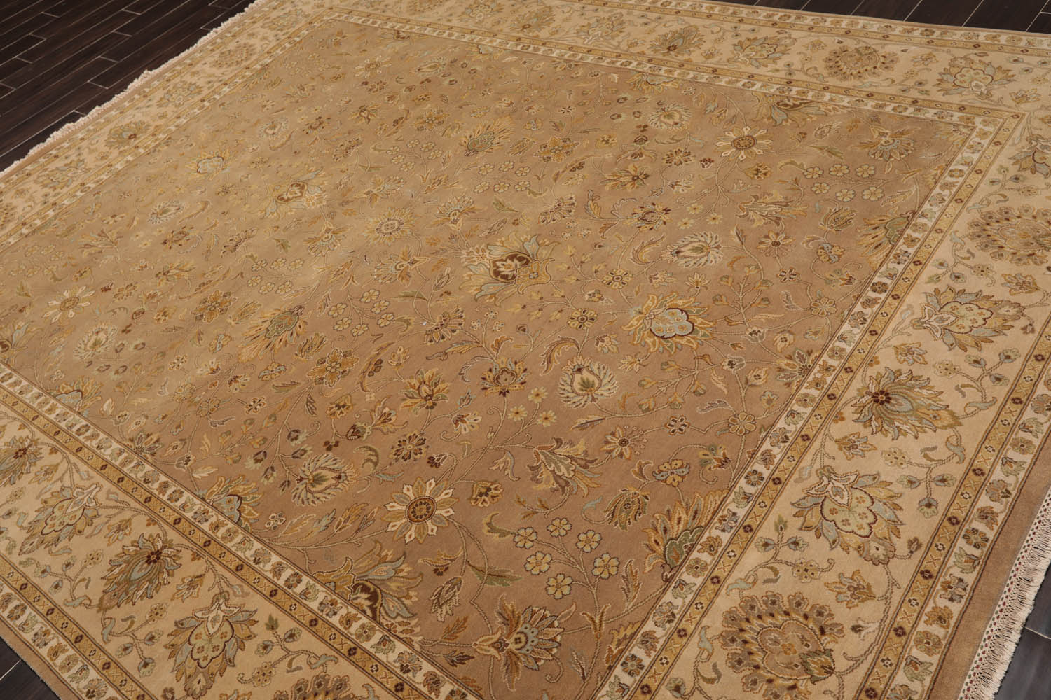 8x10 Tan, Brown, Beige Color Hand Knotted All-Over 100% Wool Traditional Oriental Rug