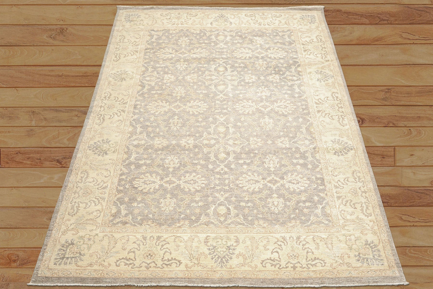 9x12 Taupe, Gray, Ivory Color Hand Knotted Peshawar Wool Transitional Oriental Rug