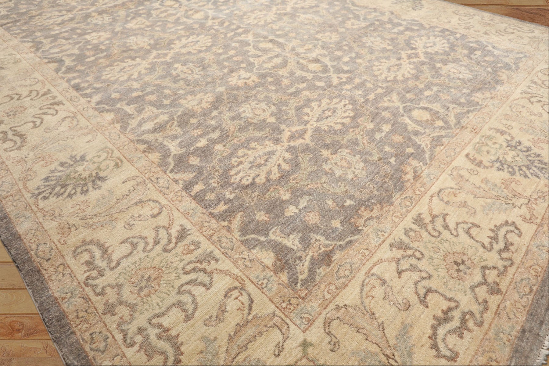 9x12 Taupe, Gray, Ivory Color Hand Knotted Peshawar Wool Transitional Oriental Rug