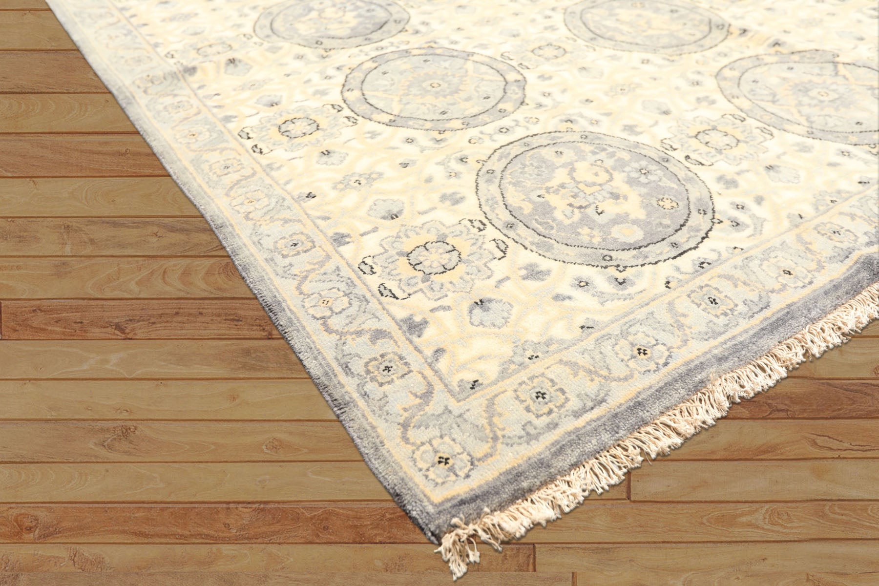 6x9 Ivory, Slate, Blue Color Hand Knotted Oushak Wool Transitional Oriental Rug
