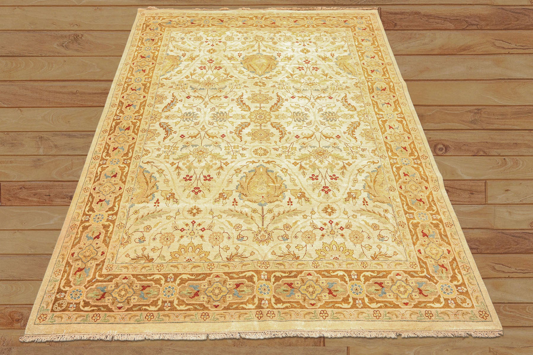 9x12 Warm Beige, Gold, Turquoise Color Hand Knotted Agra Wool Traditional Oriental Rug