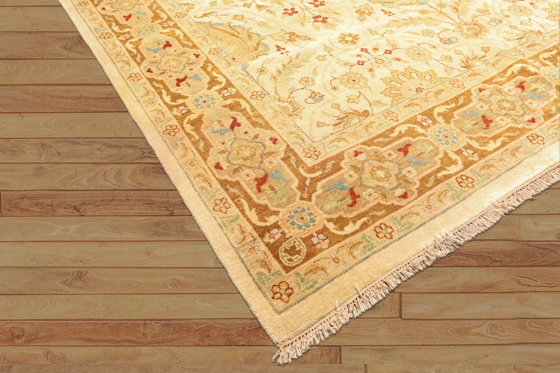 9x12 Warm Beige, Gold, Turquoise Color Hand Knotted Agra Wool Traditional Oriental Rug