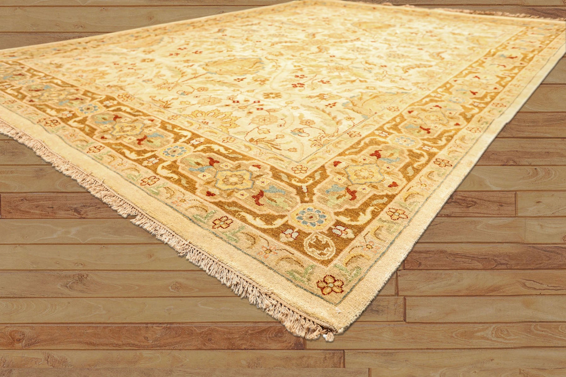 9x12 Warm Beige, Gold, Turquoise Color Hand Knotted Agra Wool Traditional Oriental Rug