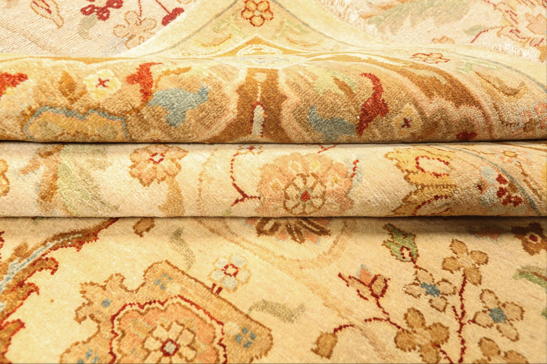 9x12 Warm Beige, Gold, Turquoise Color Hand Knotted Agra Wool Traditional Oriental Rug