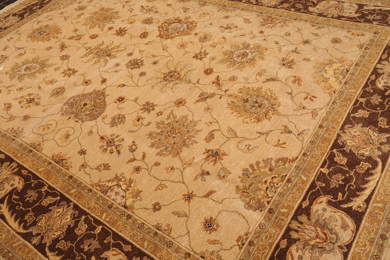 9x12 Tan, Brown, Beige Color Hand Knotted All-Over 100% Wool Traditional Oriental Rug