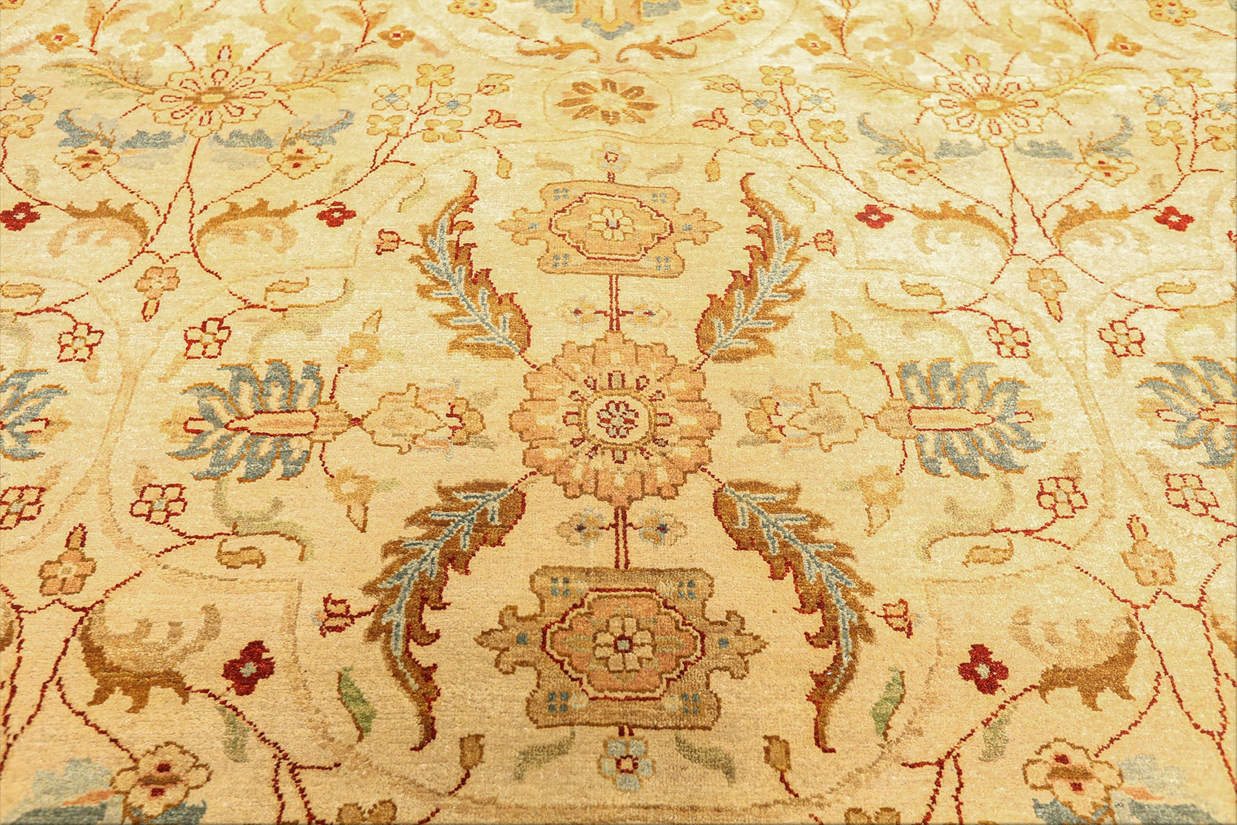 9x12 Warm Beige, Gold, Turquoise Color Hand Knotted Agra Wool Traditional Oriental Rug