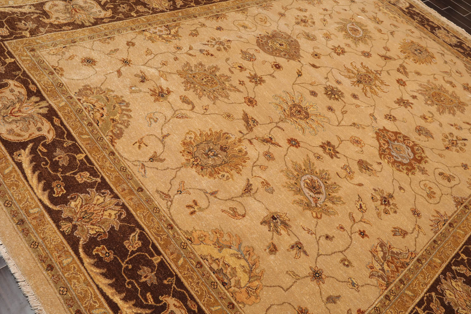 9x12 Tan, Brown, Beige Color Hand Knotted All-Over 100% Wool Traditional Oriental Rug