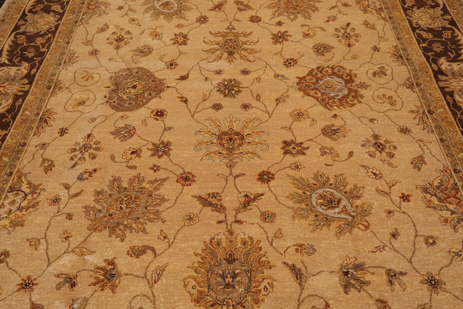 9x12 Tan, Brown, Beige Color Hand Knotted All-Over 100% Wool Traditional Oriental Rug