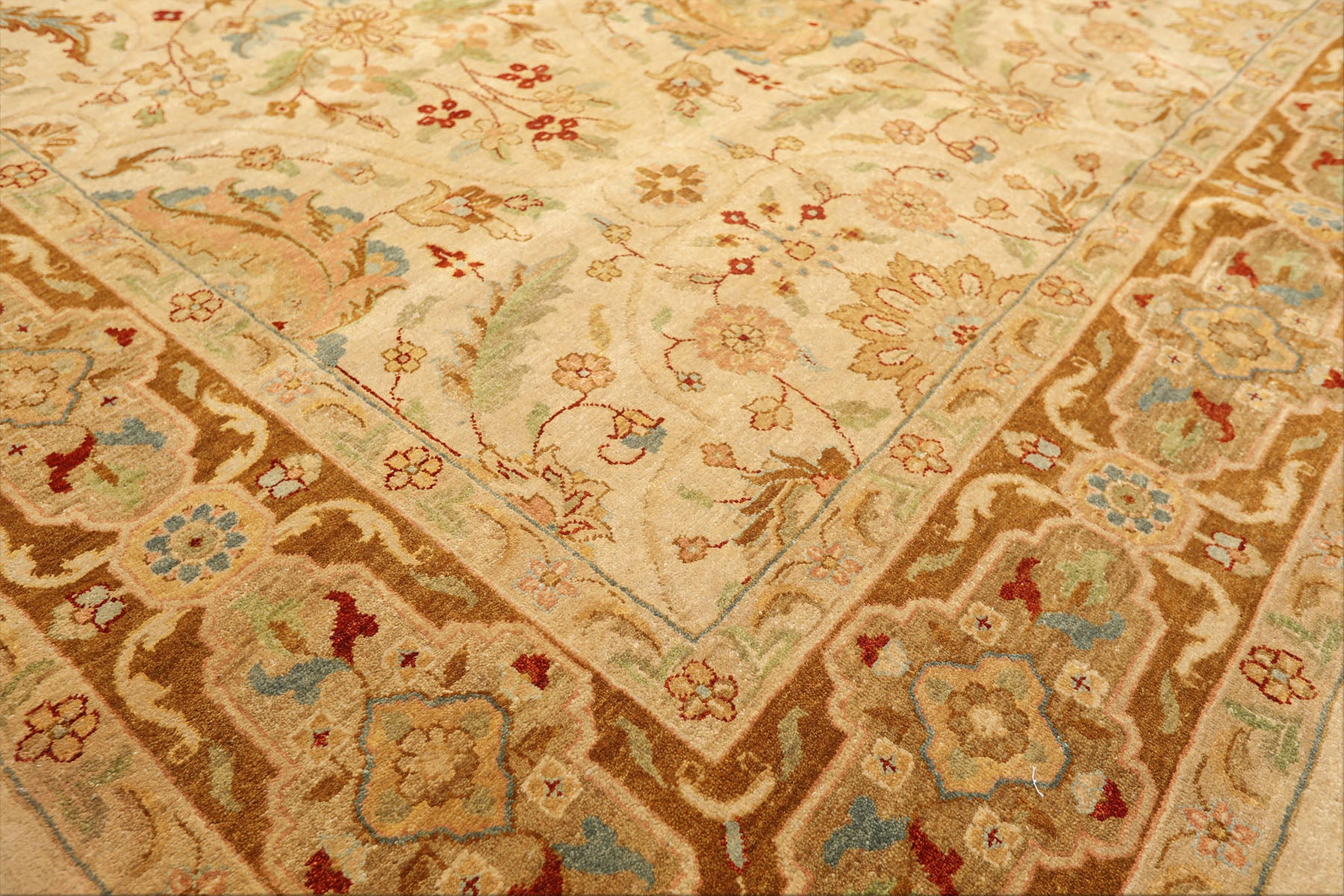 9x12 Warm Beige, Gold, Turquoise Color Hand Knotted Agra Wool Traditional Oriental Rug
