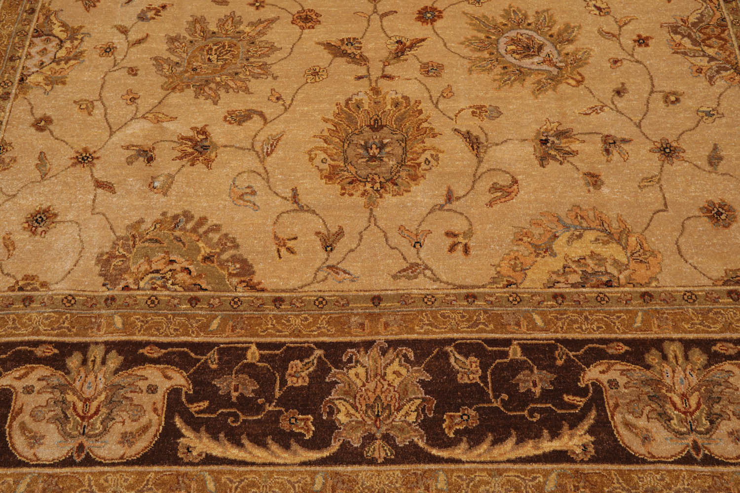 9x12 Tan, Brown, Beige Color Hand Knotted All-Over 100% Wool Traditional Oriental Rug