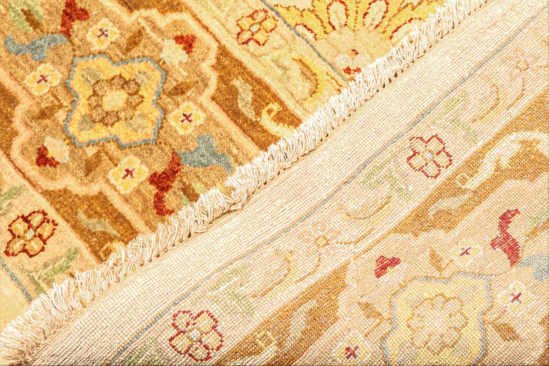 9x12 Warm Beige, Gold, Turquoise Color Hand Knotted Agra Wool Traditional Oriental Rug