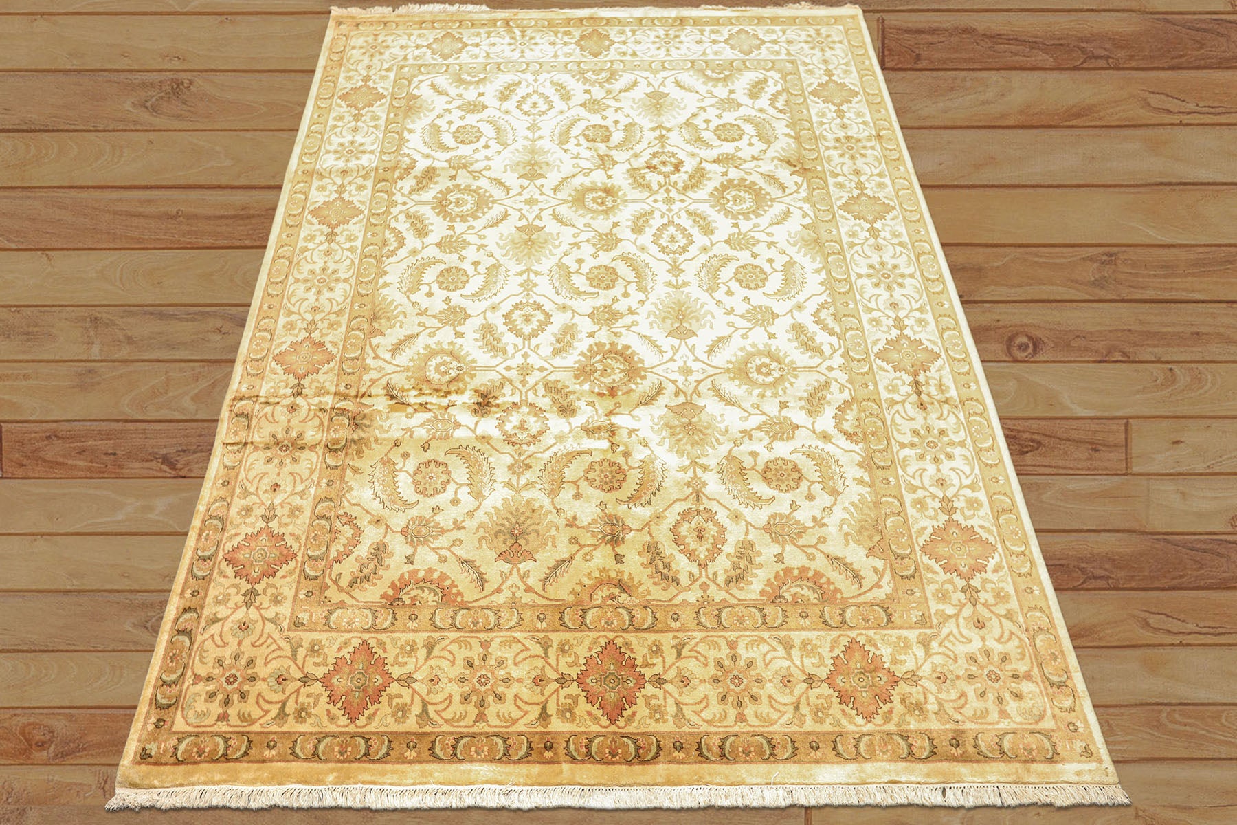 8x10 Beige, Rose, Mint Color Hand Knotted Oushak New Zealand Wool Transitional Oriental Rug