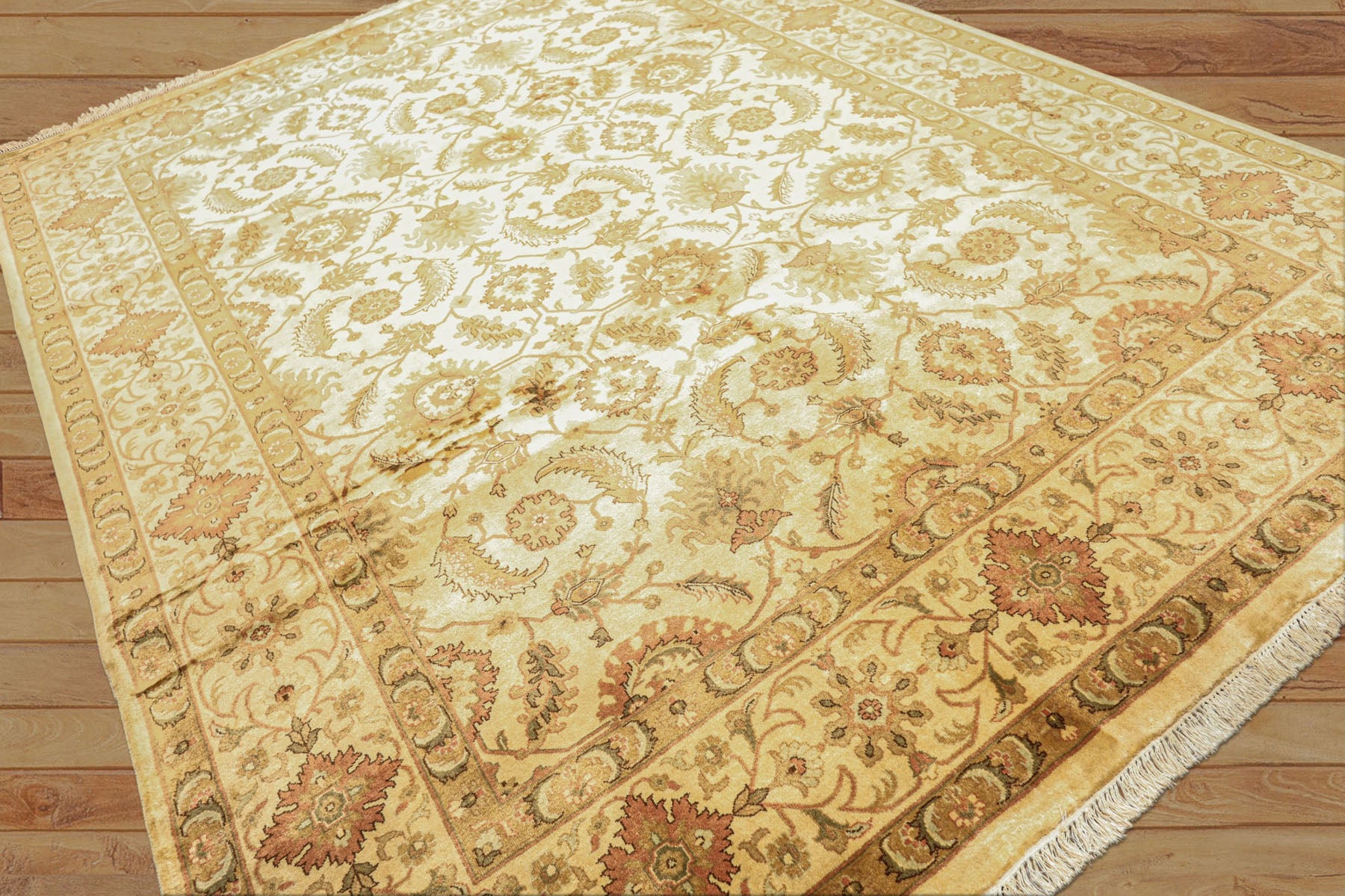8x10 Beige, Rose, Mint Color Hand Knotted Oushak New Zealand Wool Transitional Oriental Rug