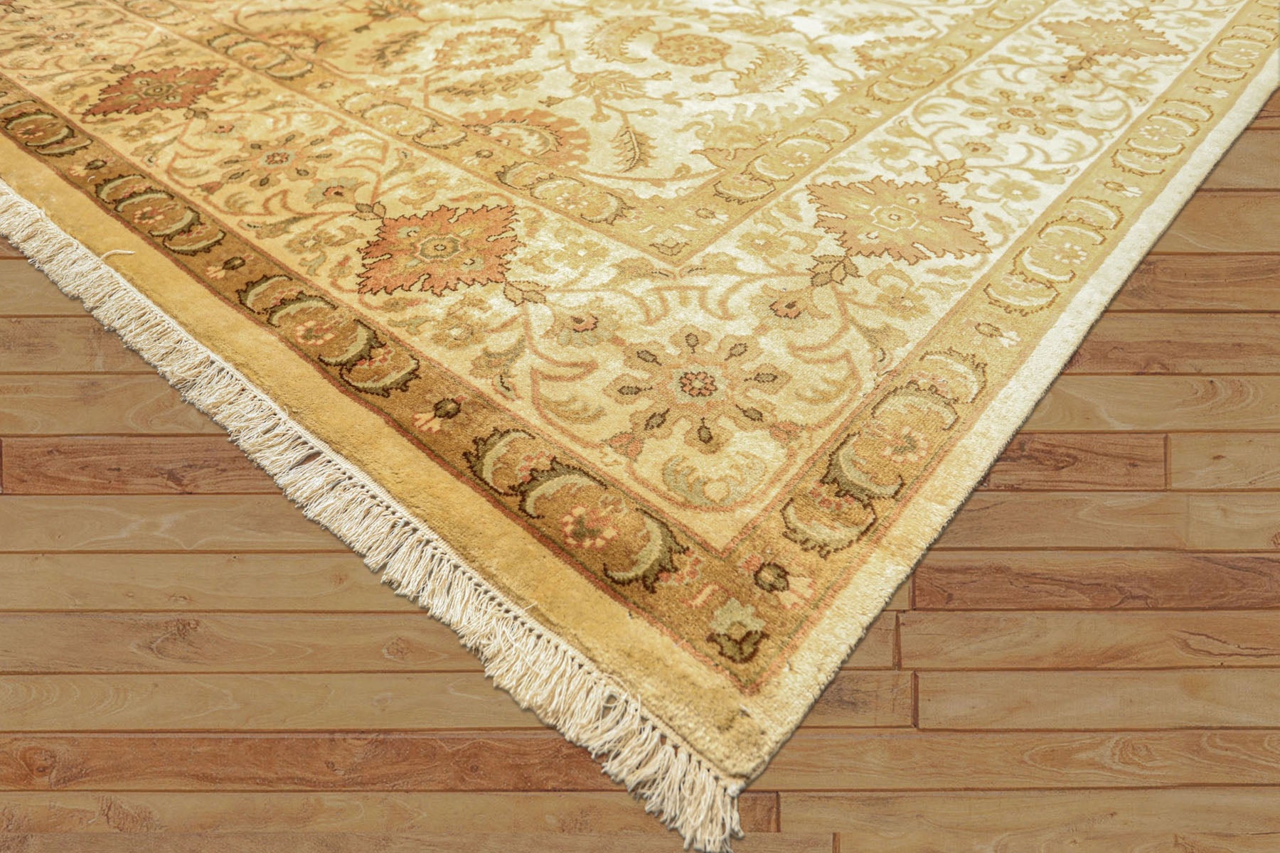 8x10 Beige, Rose, Mint Color Hand Knotted Oushak New Zealand Wool Transitional Oriental Rug