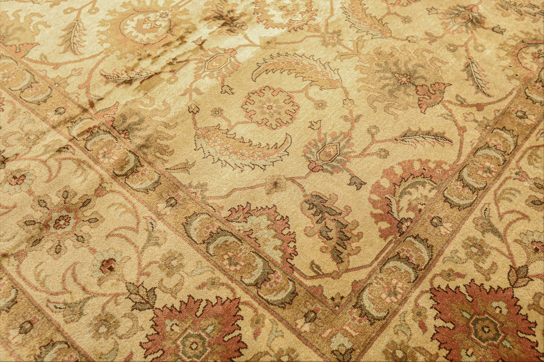 8x10 Beige, Rose, Mint Color Hand Knotted Oushak New Zealand Wool Transitional Oriental Rug