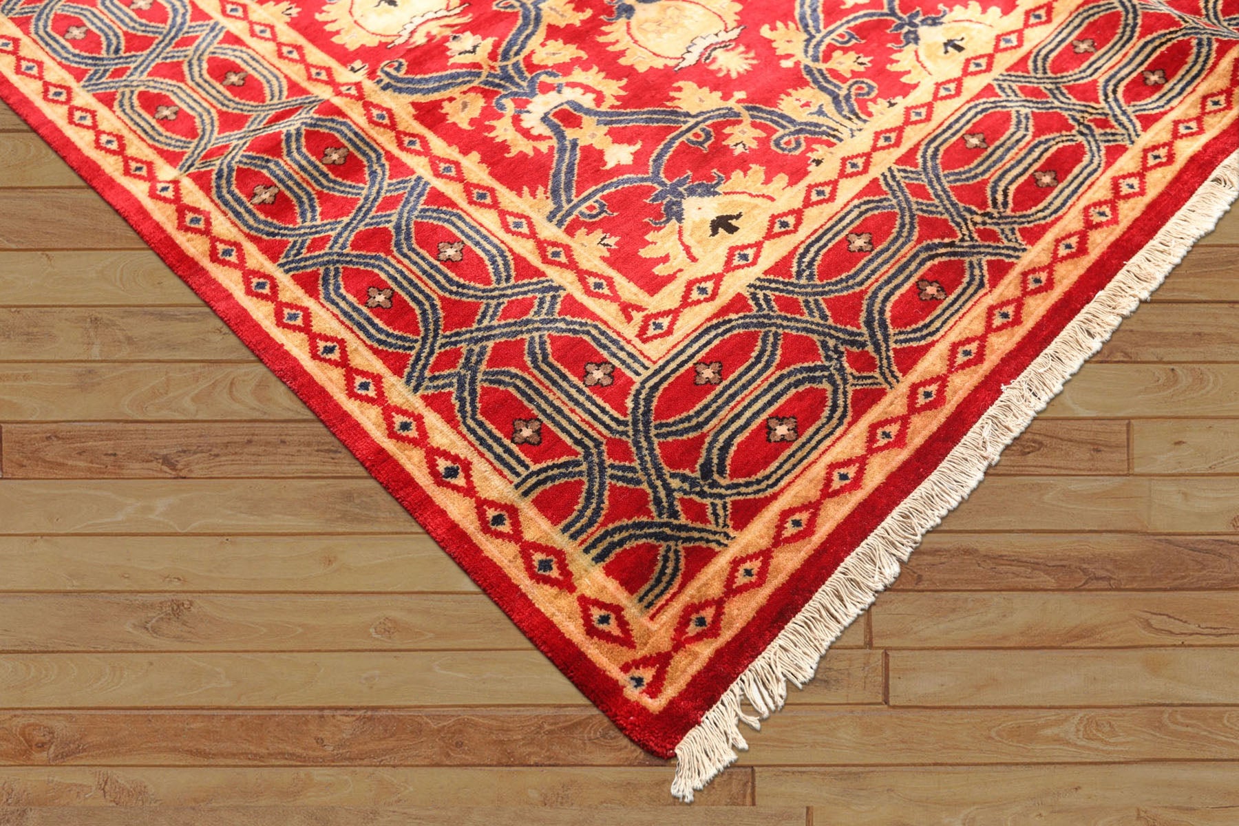 8x10 Red, Navy, Gold Color Hand Knotted Agra Wool Traditional Oriental Rug