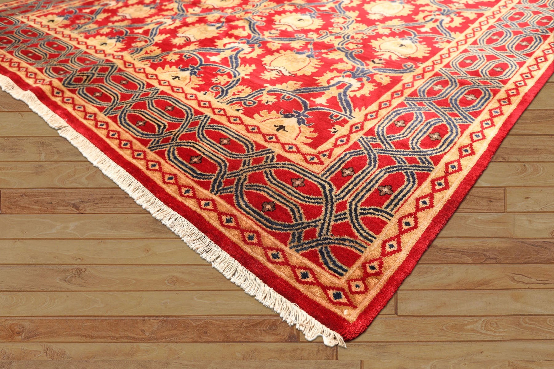 8x10 Red, Navy, Gold Color Hand Knotted Agra Wool Traditional Oriental Rug