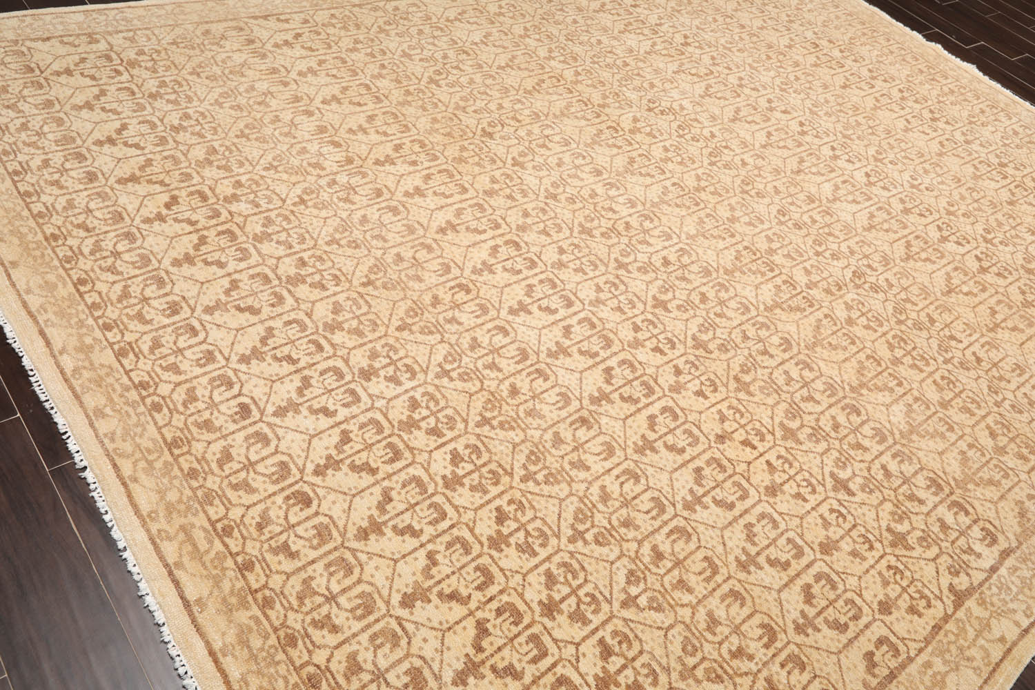 9x12 Beige, Brown, Color Hand Knotted All-Over 100% Wool Transitional Oriental Rug