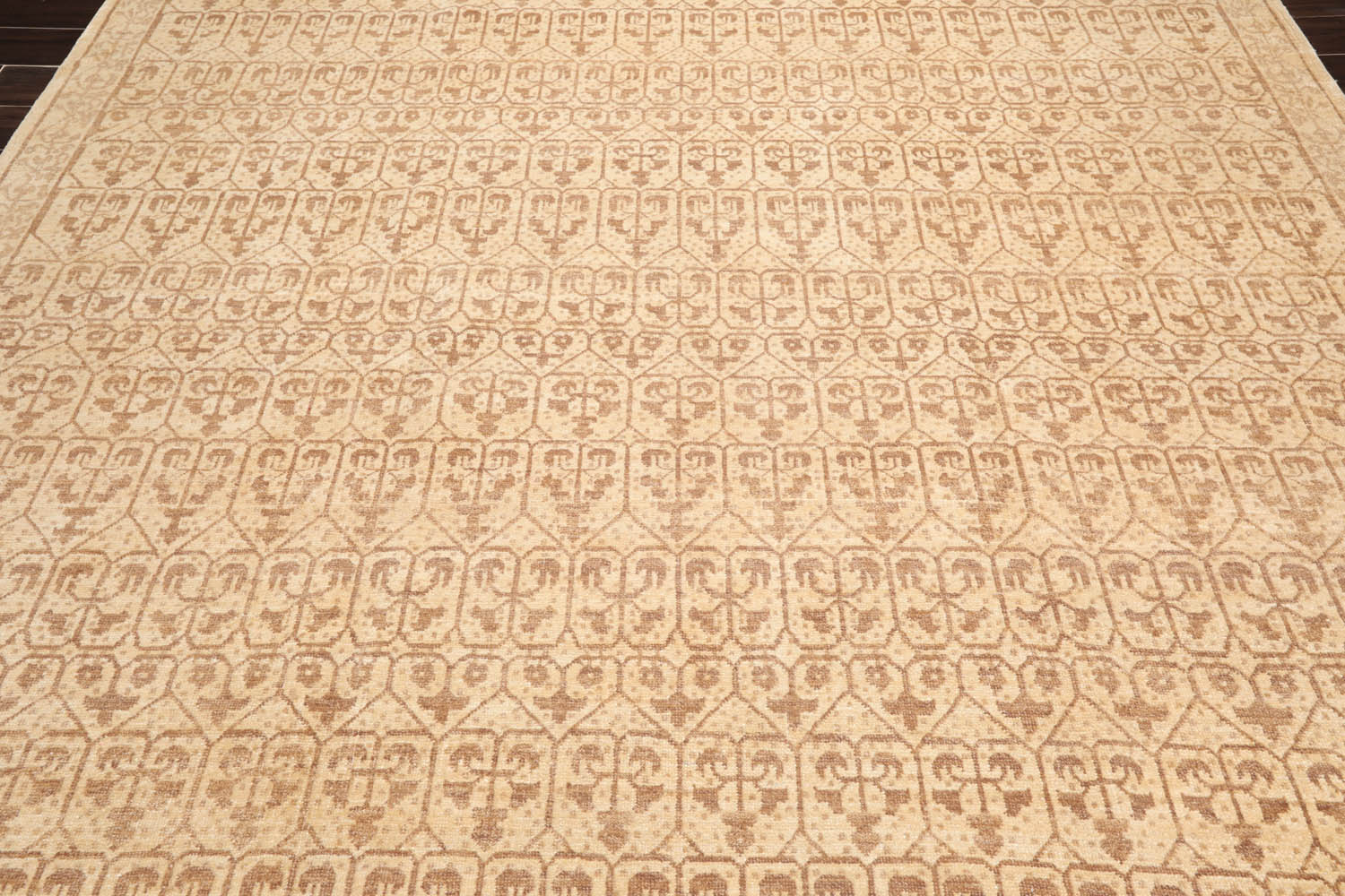 9x12 Beige, Brown, Color Hand Knotted All-Over 100% Wool Transitional Oriental Rug